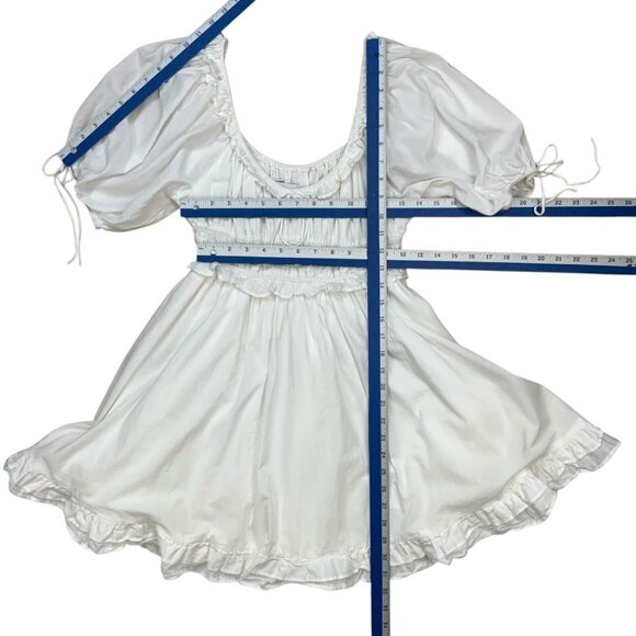 En Saison Puff-Sleeve Mini Dress S White Empire Waist Ruffle Trim Anthropologie - Picture 4 of 13